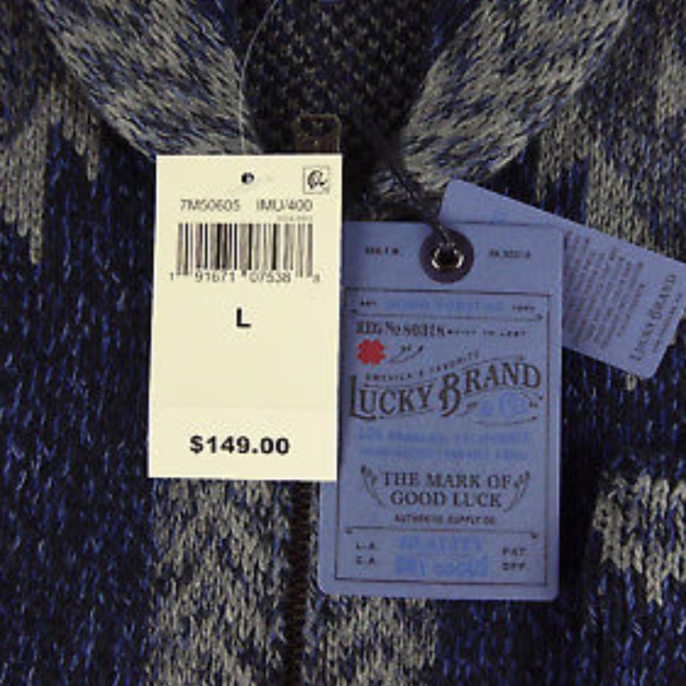 Lucky Brand Shawl Collar Indigo Intarsia Cardigan - Picture 4 of 8